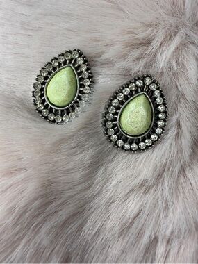 Green Teardrop Crystal Halo Earrings - Unbranded